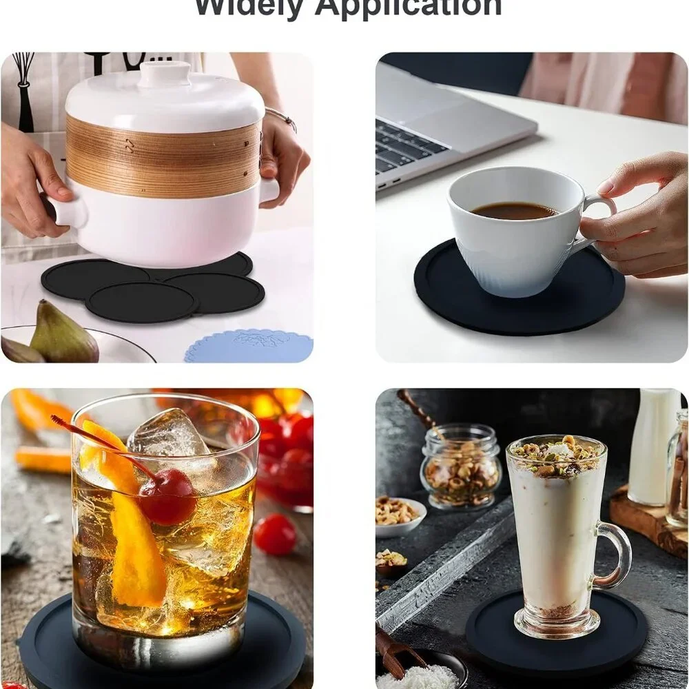 Anti-Slip Reusable Drink Coasters Set - Non Slip Silicone Coasters Protect Desk
